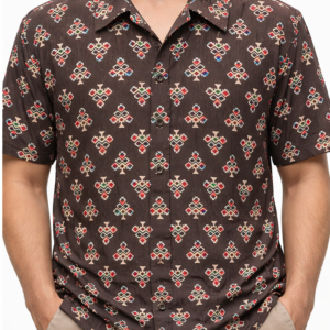 ajrakh brown geometric pattern men's shirt