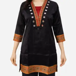 ajrakh mirror work women’s black short kurti
