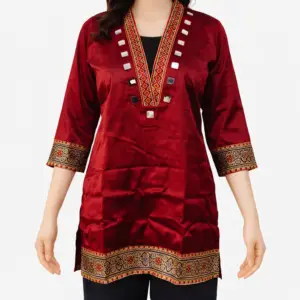 ajrakh mirror work women’s red short kurti