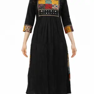 ajrakh mirror work women’s long black kurti