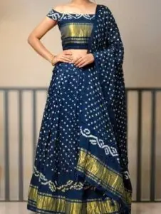 bandhani unstitched lehenga – elegant blue & gold festive wear