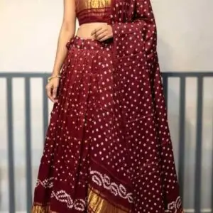 bandhani unstitched lehenga – elegant maroon & gold festive wear