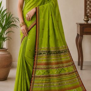 hand woven kala cotton saree | green artisan cotton saree for women