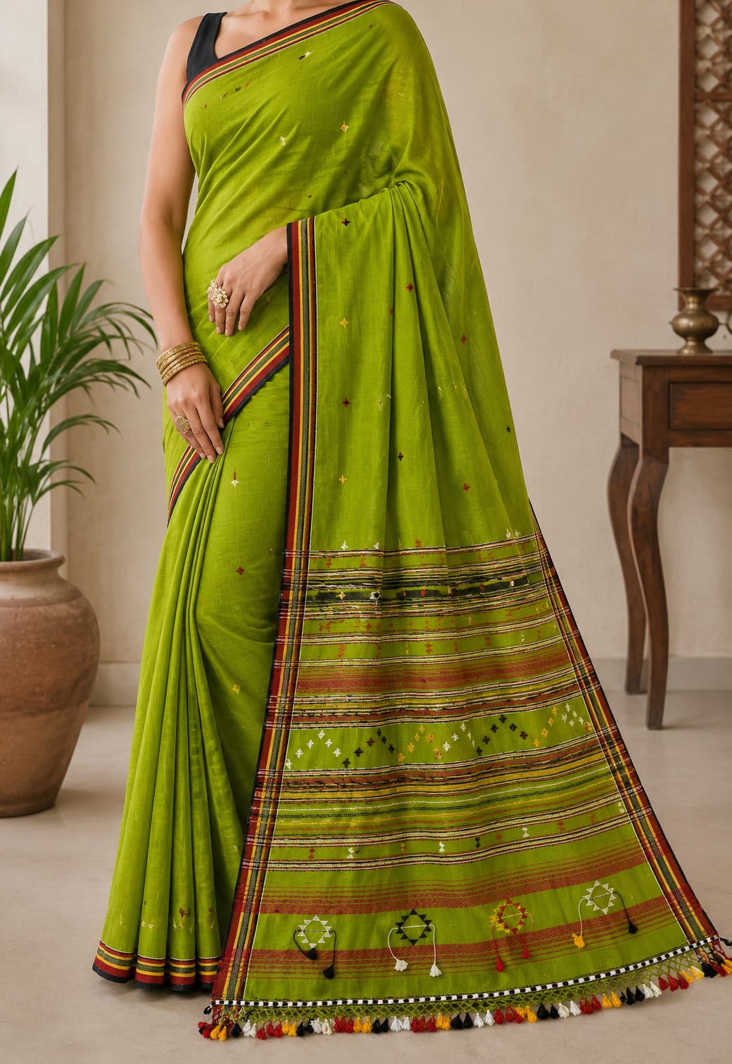 hand woven kala cotton saree | green artisan cotton saree for women hand woven kala cotton saree | green artisan cotton saree for women