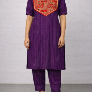 purple ajrakh kurta set for women | handcrafted ethnic cotton wear