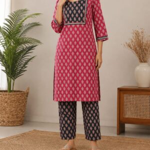 red ajrakh kurta set for women | handcrafted ethnic cotton wear | size l