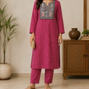 pink ajrakh kurta set for women | handcrafted ethnic cotton wear | size xxl