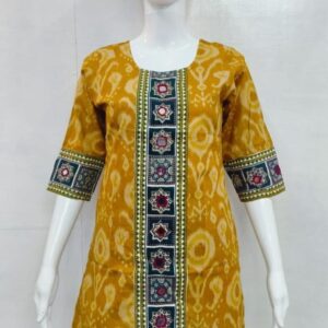 brown ajrakh short kurti women | handcrafted ethnic cotton wear | size l
