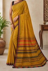 hand woven kala cotton saree | yellow artisan saree for women