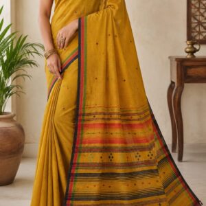 hand woven kala cotton saree | yellow artisan saree for women