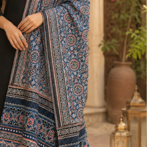 ajrakh print masaru silk stole for women | navy blue ethnic stole | 2.5 meter