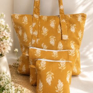yellow tote bag & pouches combo